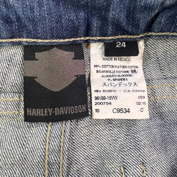 Harley-Davidson Women's Blue Jeans Size 24 Medium Wash Cuffed Denim Pants Biker - Picture 7 of 10